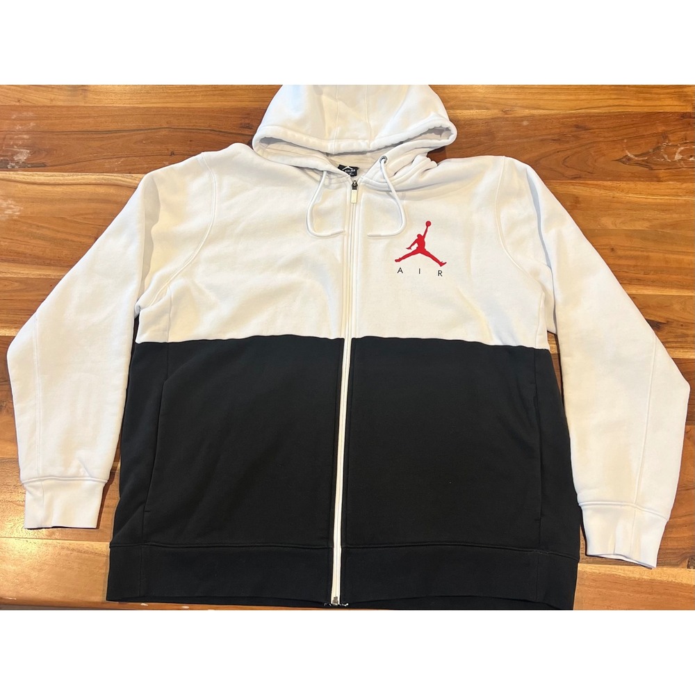Jordan Air Full Zip Hoodie Mens 3XL White Black Colorblock Jumpman Sweatshirt